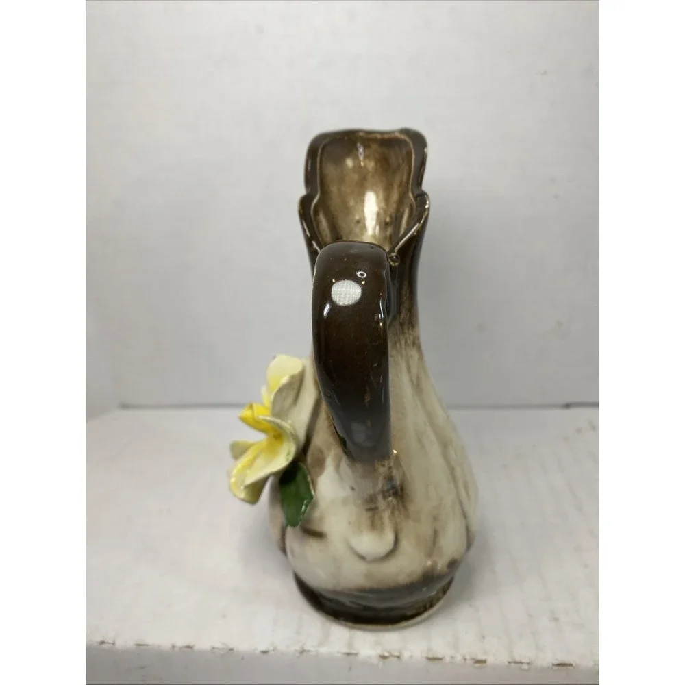 Vintage Capodimonte Porcelain Vase Brown With‎ Yellow Rose 5.8
